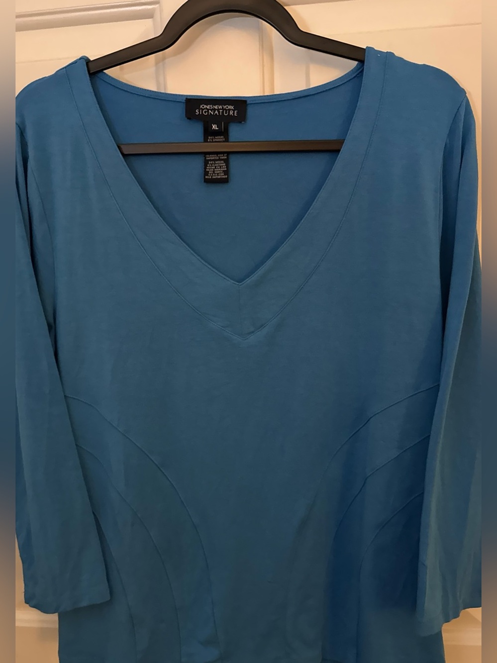 Jones New York Signature Top in Aqua Blue V-Neck 3/4 Sleeve Top Size-XL